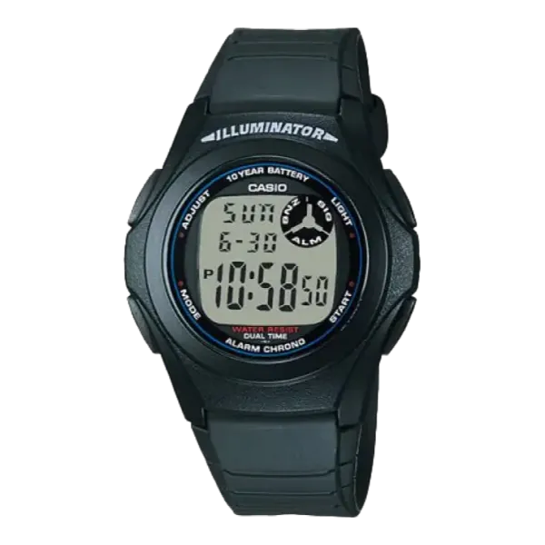 Casio Illuminator Black Silicone Strap Strap Black Dial Quartz Watch for Gents - F-200W-1ADF(AG)