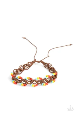 Cast a Wide Net - Multi - Seed Bead Brown Cord Paparazzi Pull-Cord Bracelet