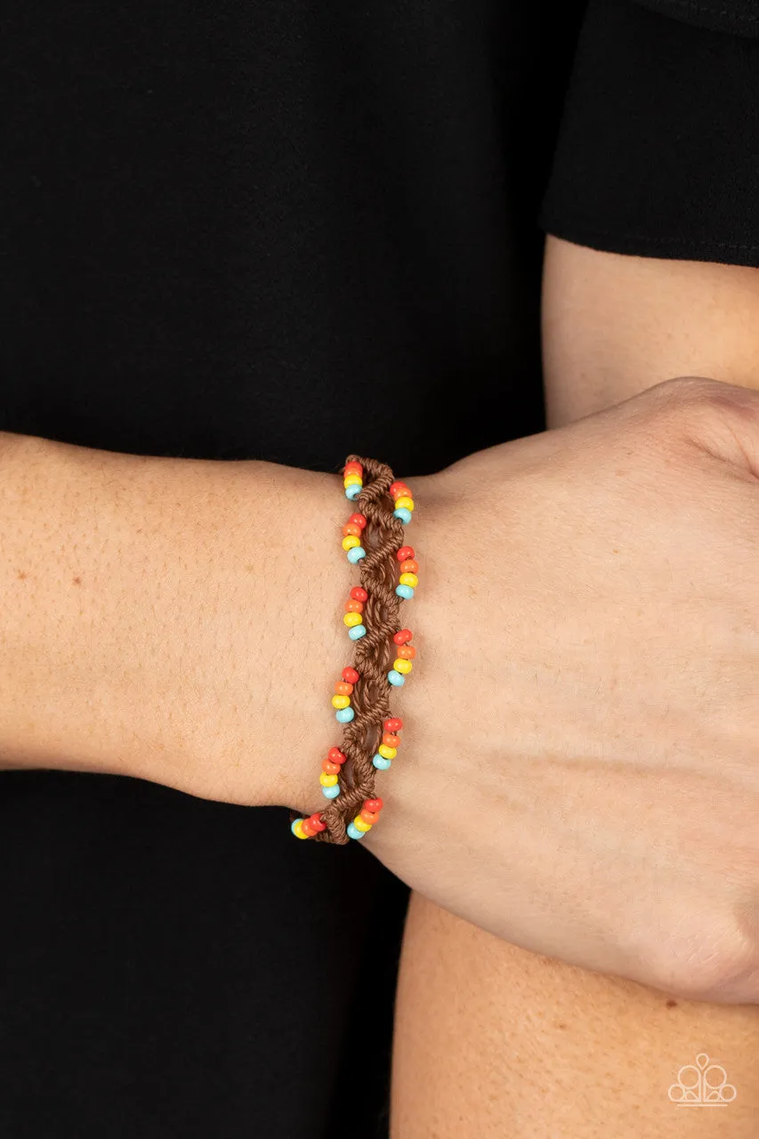 Cast a Wide Net - Multi - Seed Bead Brown Cord Paparazzi Pull-Cord Bracelet