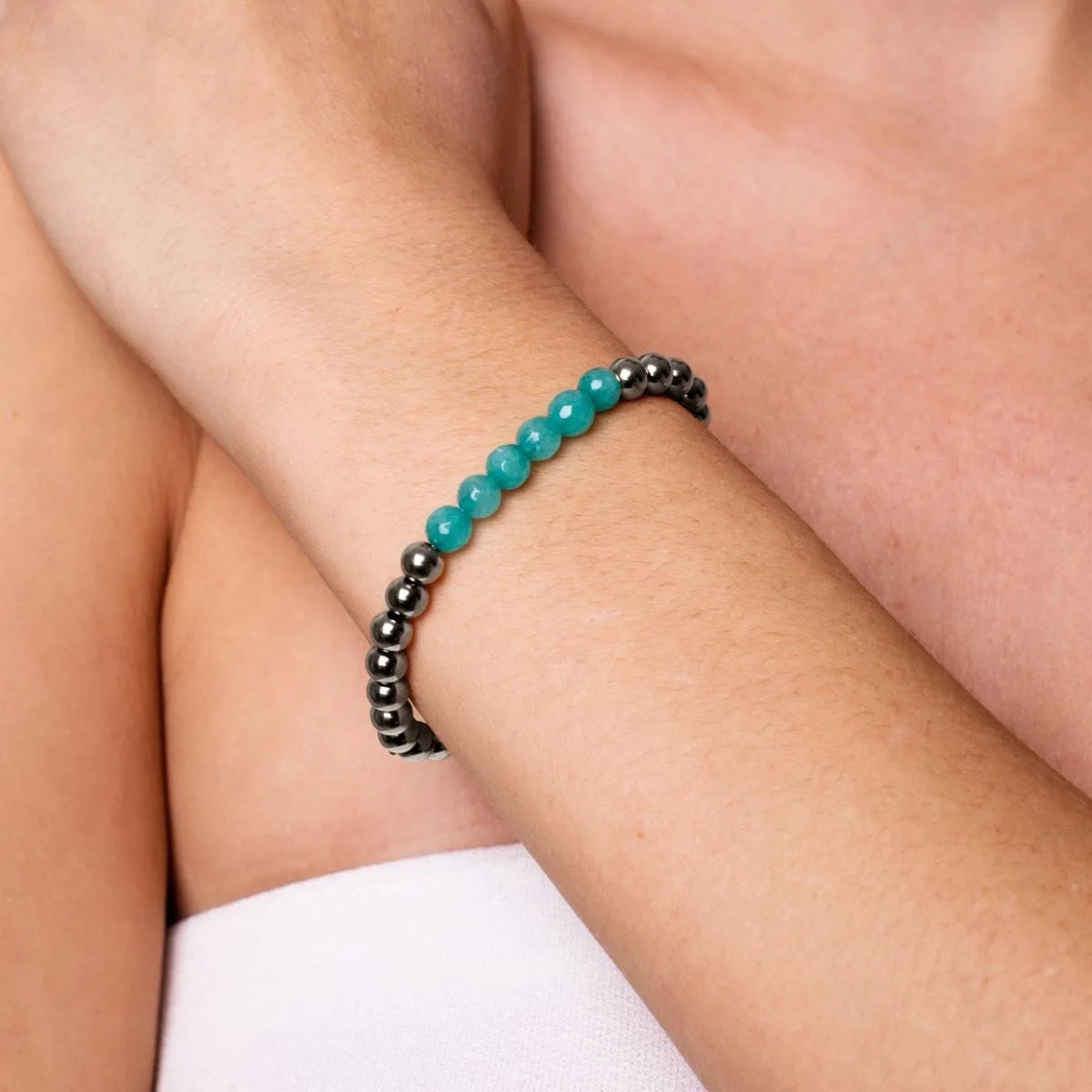Cheerful | Silver | Aquamarine Jade | Gemstone Expression Bracelet