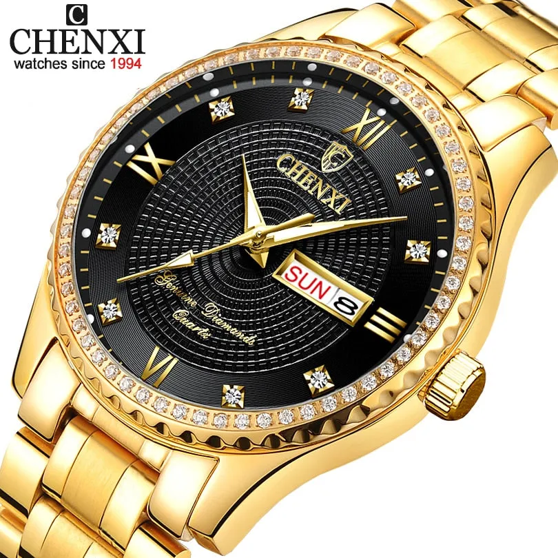CHENXI Golden Stainless Steel Men Quartz Watch Male Fashion Luxury Quartz-Wristwatches Clock Gold Watches Relogio Masculino