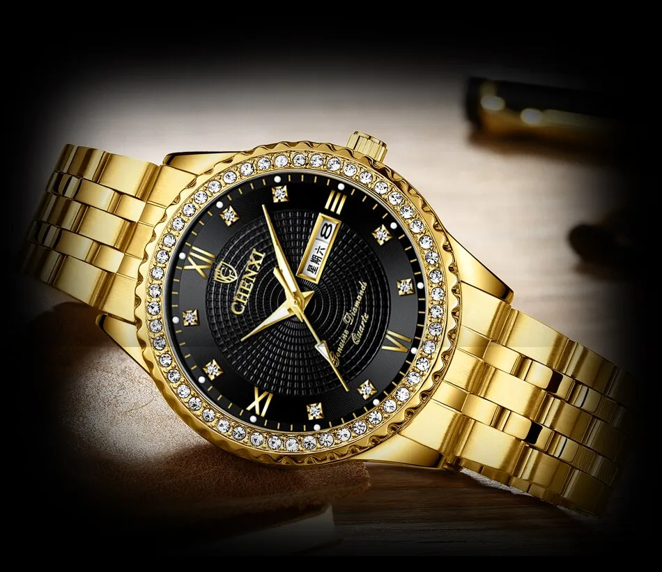 CHENXI Golden Stainless Steel Men Quartz Watch Male Fashion Luxury Quartz-Wristwatches Clock Gold Watches Relogio Masculino