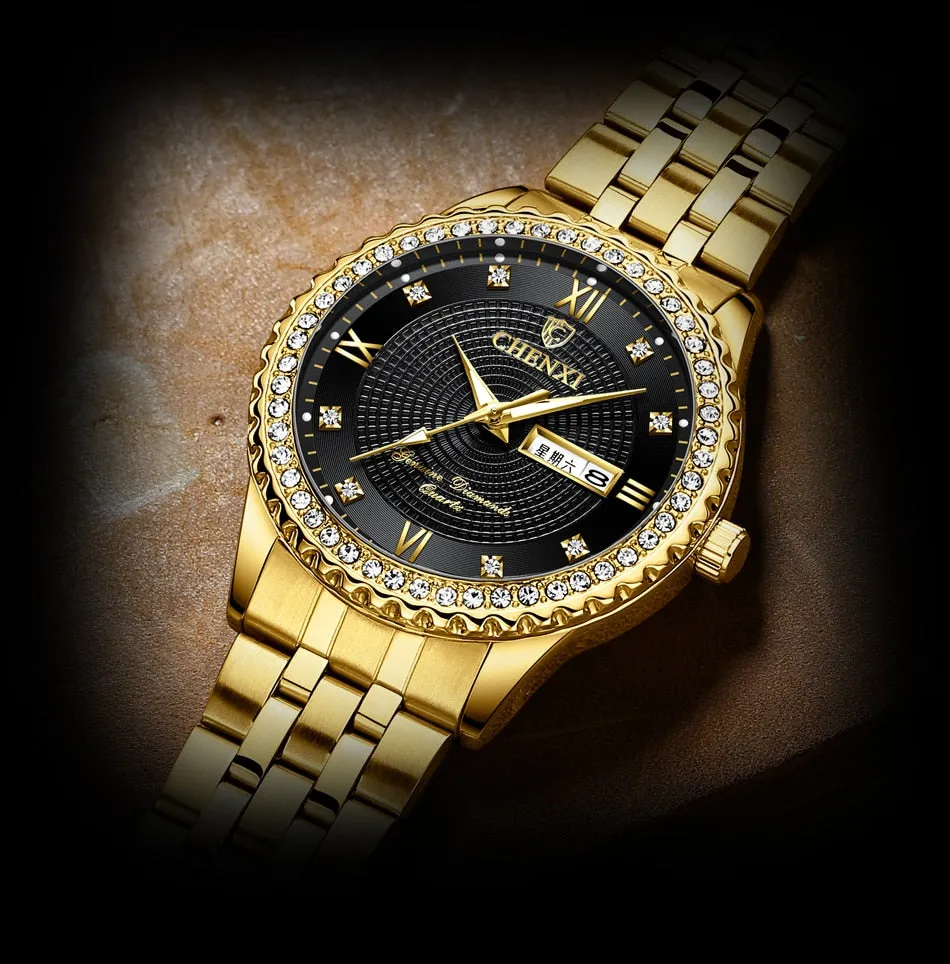 CHENXI Golden Stainless Steel Men Quartz Watch Male Fashion Luxury Quartz-Wristwatches Clock Gold Watches Relogio Masculino