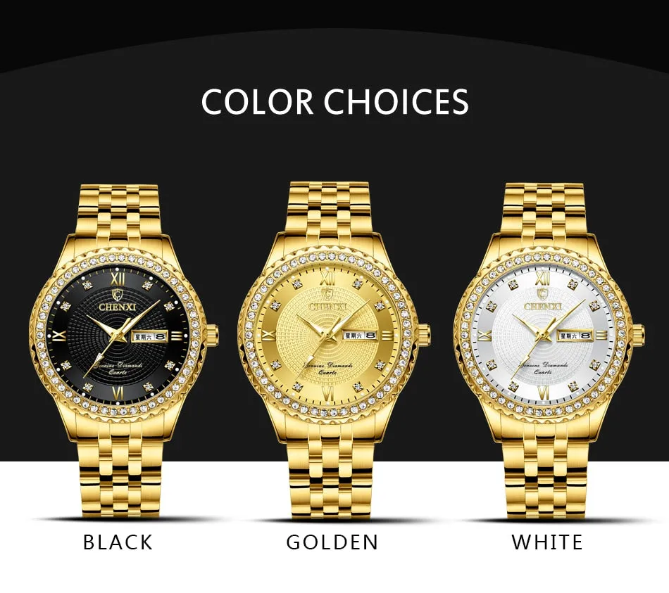 CHENXI Golden Stainless Steel Men Quartz Watch Male Fashion Luxury Quartz-Wristwatches Clock Gold Watches Relogio Masculino
