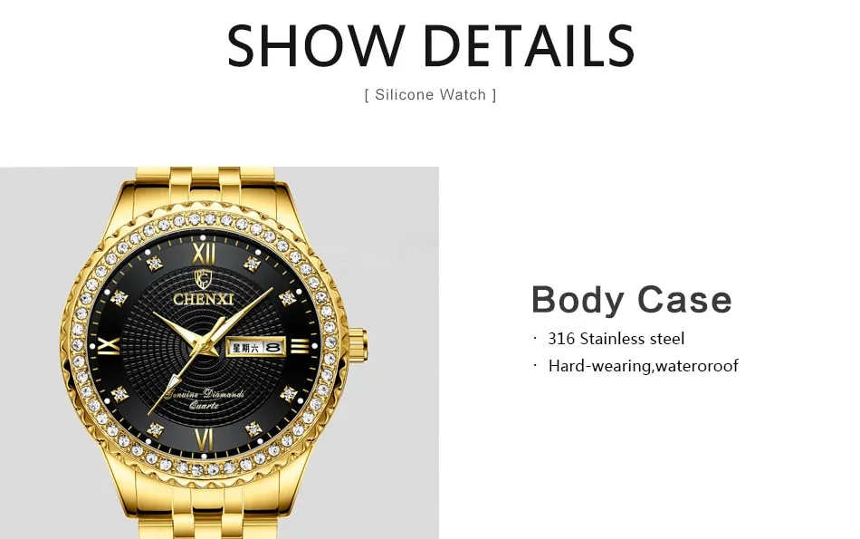CHENXI Golden Stainless Steel Men Quartz Watch Male Fashion Luxury Quartz-Wristwatches Clock Gold Watches Relogio Masculino