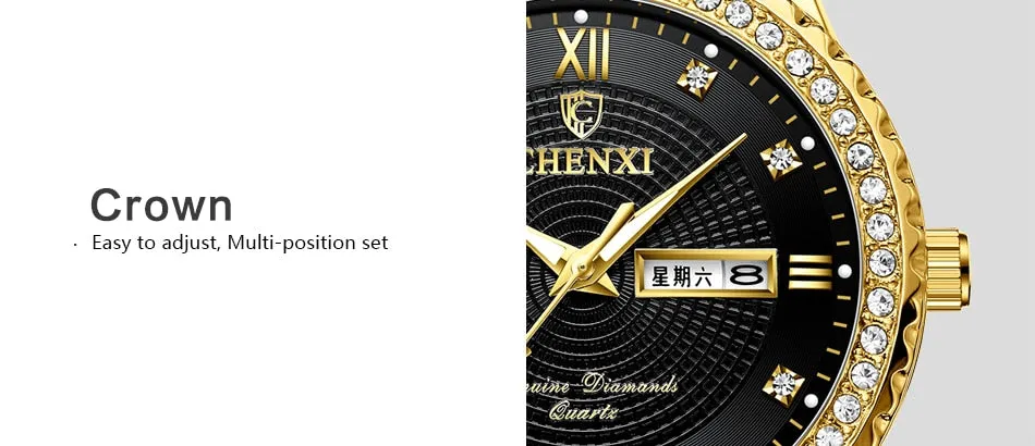 CHENXI Golden Stainless Steel Men Quartz Watch Male Fashion Luxury Quartz-Wristwatches Clock Gold Watches Relogio Masculino