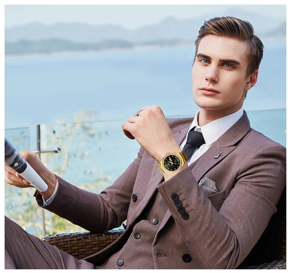 CHENXI Golden Stainless Steel Men Quartz Watch Male Fashion Luxury Quartz-Wristwatches Clock Gold Watches Relogio Masculino