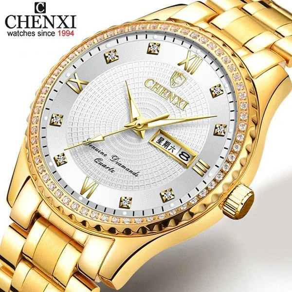CHENXI Golden Stainless Steel Men Quartz Watch Male Fashion Luxury Quartz-Wristwatches Clock Gold Watches Relogio Masculino