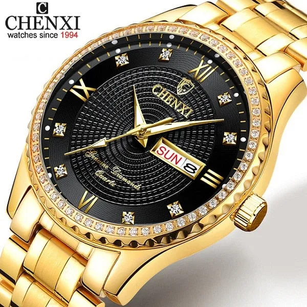 CHENXI Golden Stainless Steel Men Quartz Watch Male Fashion Luxury Quartz-Wristwatches Clock Gold Watches Relogio Masculino