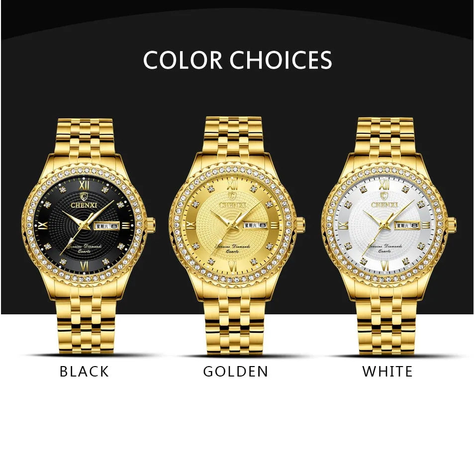 CHENXI Golden Stainless Steel Men Quartz Watch Male Fashion Luxury Quartz-Wristwatches Clock Gold Watches Relogio Masculino