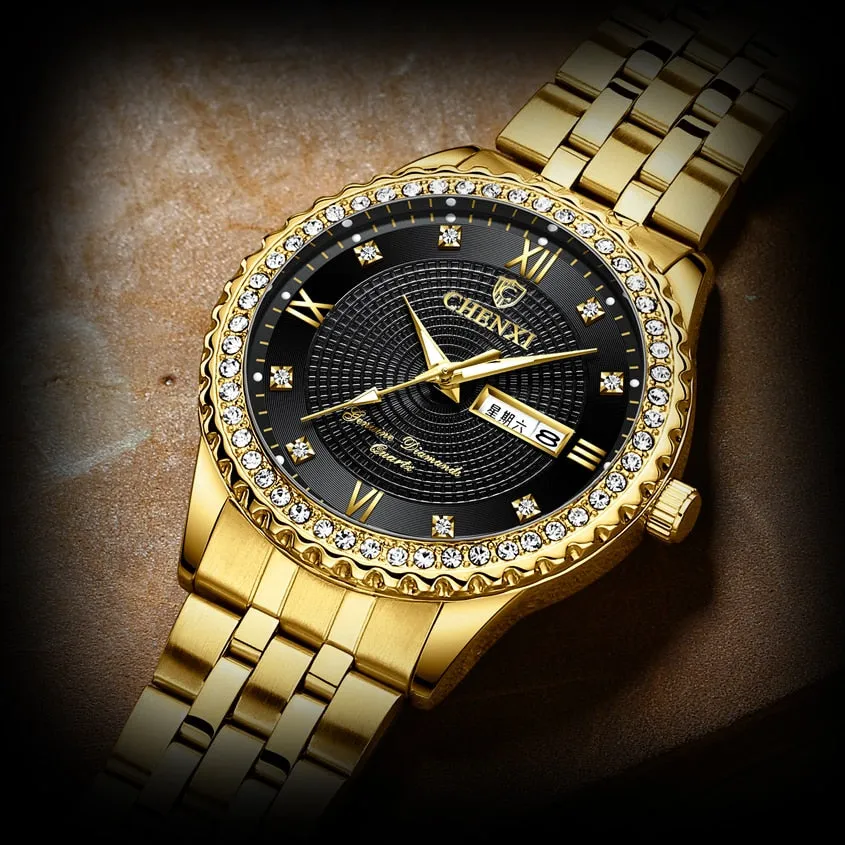CHENXI Golden Stainless Steel Men Quartz Watch Male Fashion Luxury Quartz-Wristwatches Clock Gold Watches Relogio Masculino