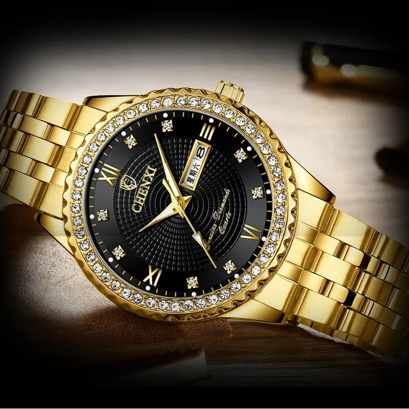 CHENXI Golden Stainless Steel Men Quartz Watch Male Fashion Luxury Quartz-Wristwatches Clock Gold Watches Relogio Masculino
