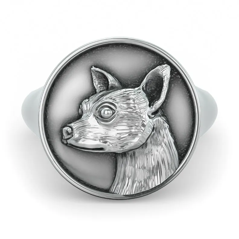 Chihuahua Classic Round Signet Ring