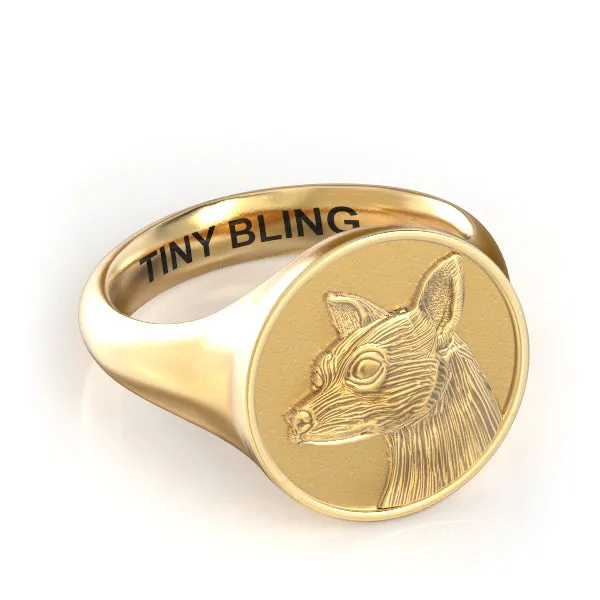Chihuahua Classic Round Signet Ring