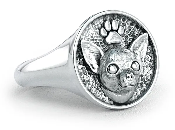 Chihuahua Paw Classic Round Signet Ring