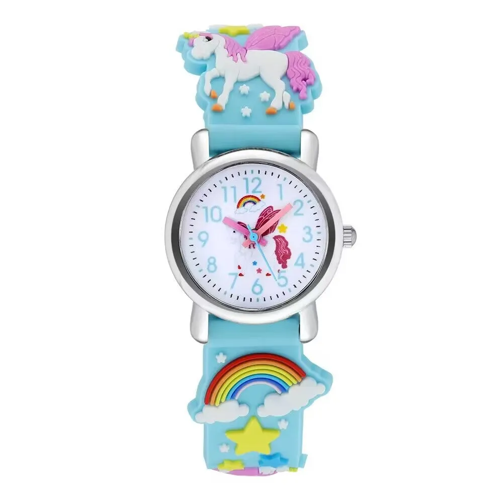 Children's Quartz Watch Rainbow White Horse 3-10 Years Old Cute Multicolor Soft Rubber Strap Boys Girls Student Girls Watch Wristwatch, Ideal choice for Gifts FS