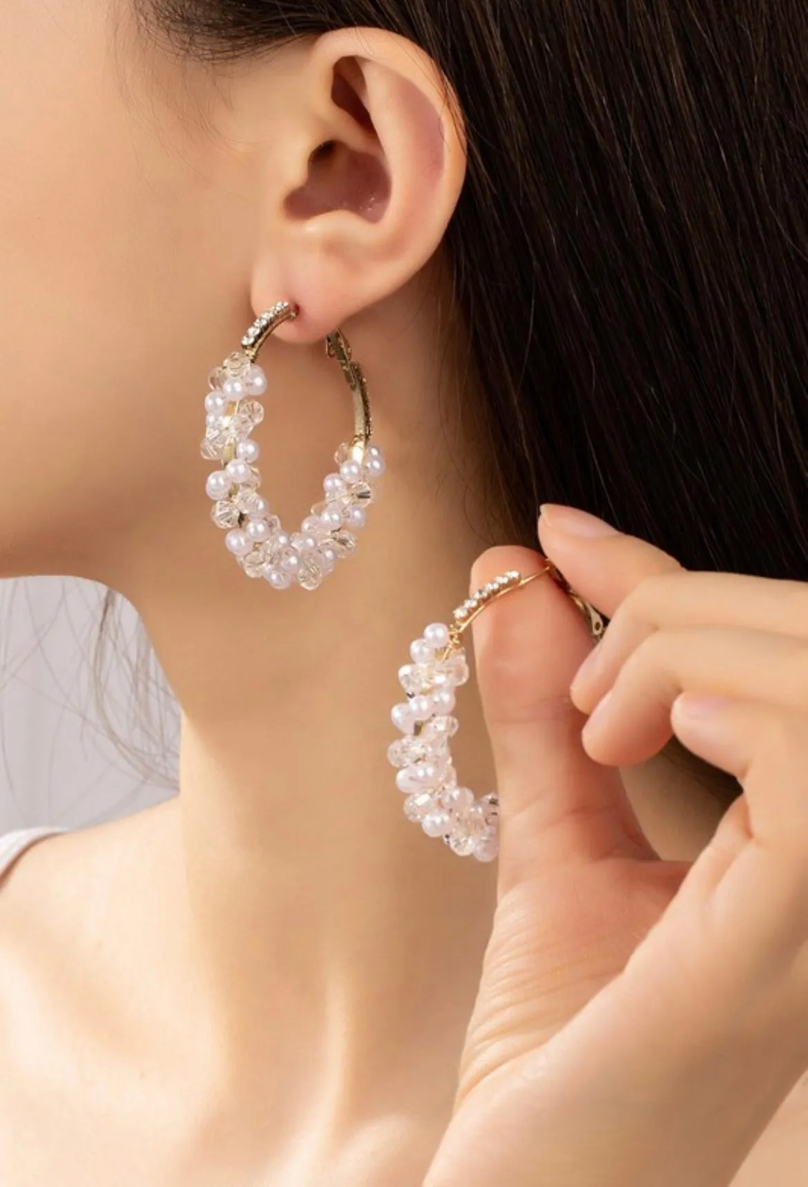 Clear & Pearl Hoops