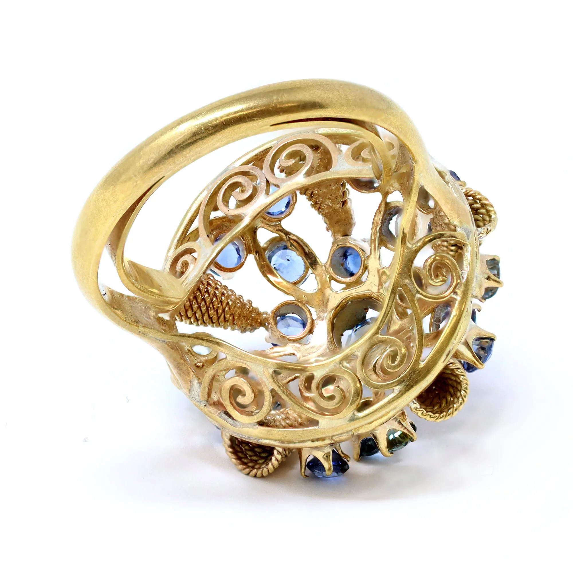 Cluster Sapphire Dome Ring Circa 1930 in 14K