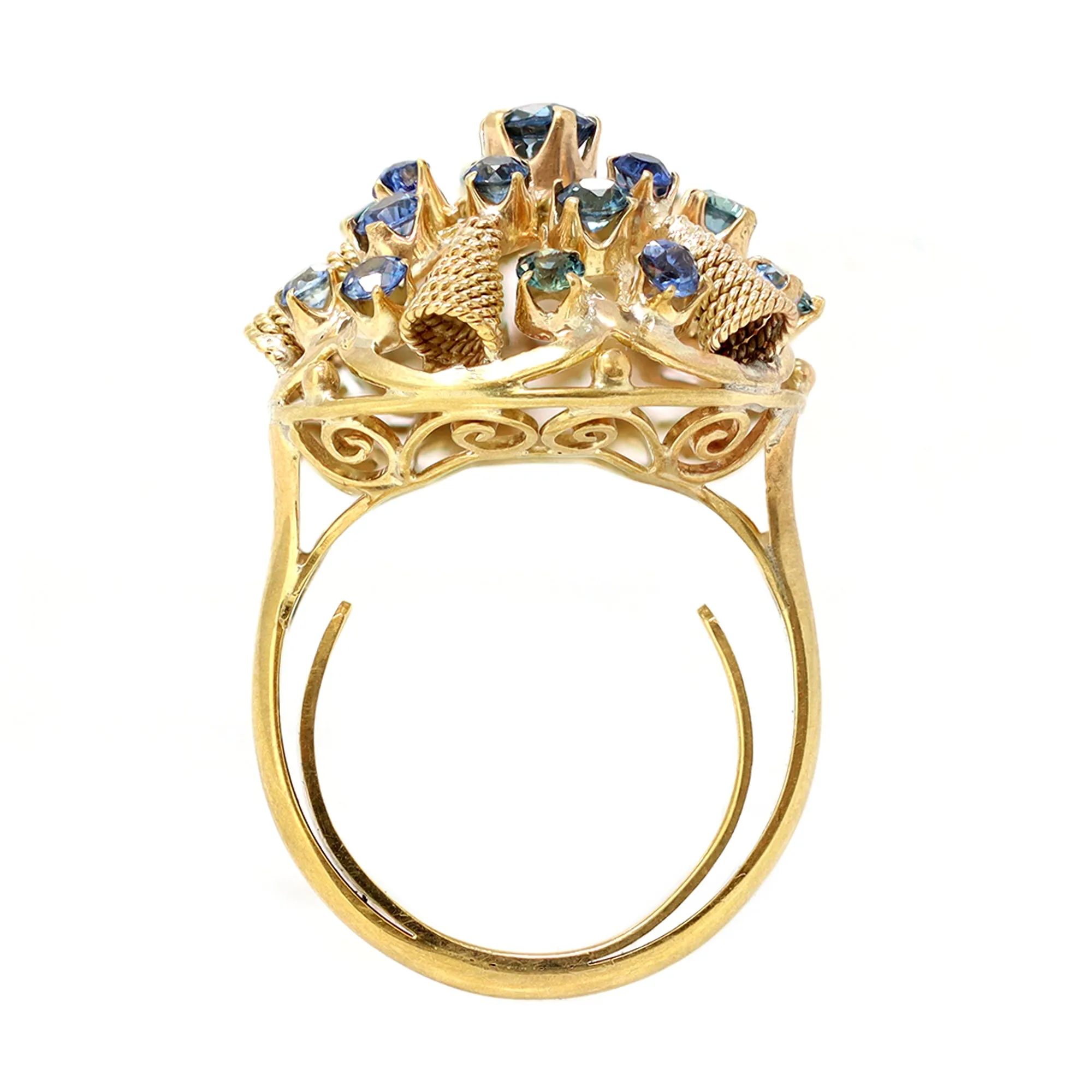 Cluster Sapphire Dome Ring Circa 1930 in 14K