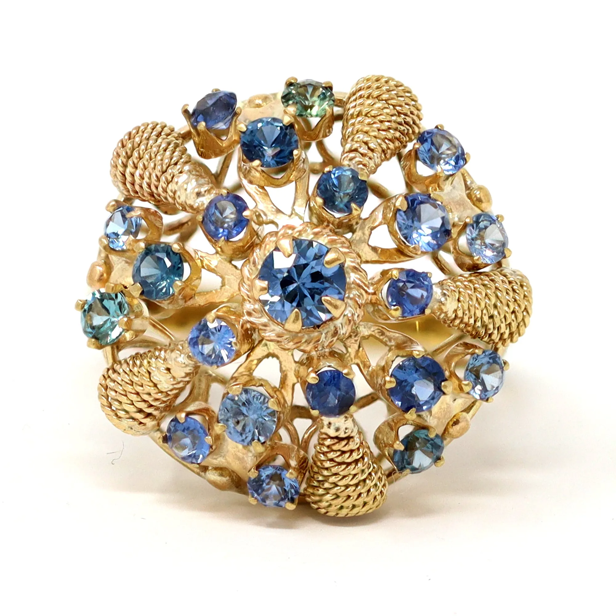 Cluster Sapphire Dome Ring Circa 1930 in 14K