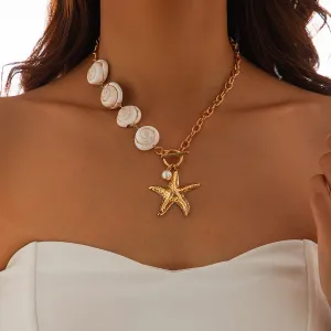 Coastal Shell & Gold Charm Necklace
