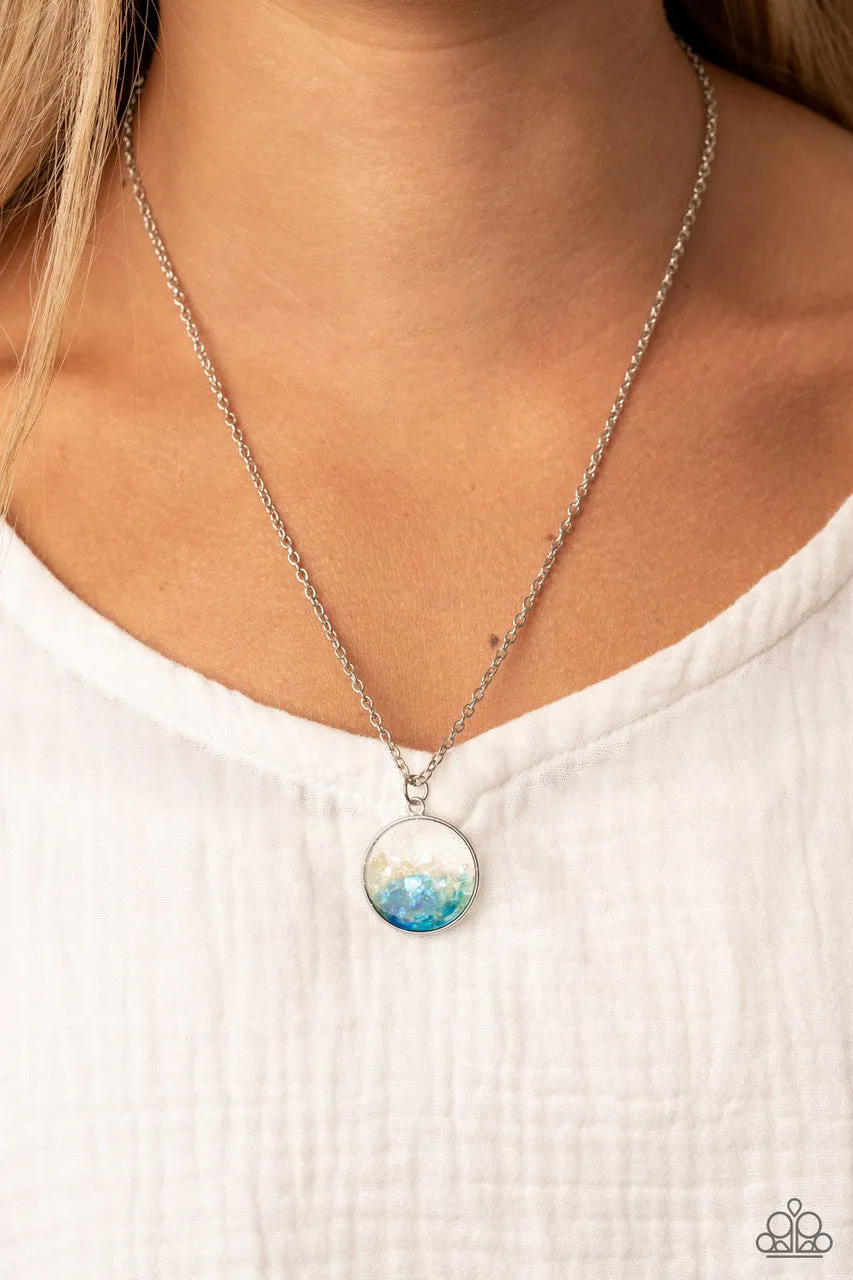 Completely Crushed - Blue - Iridescent Crushed Encased Shell Paparazzi Short Necklace