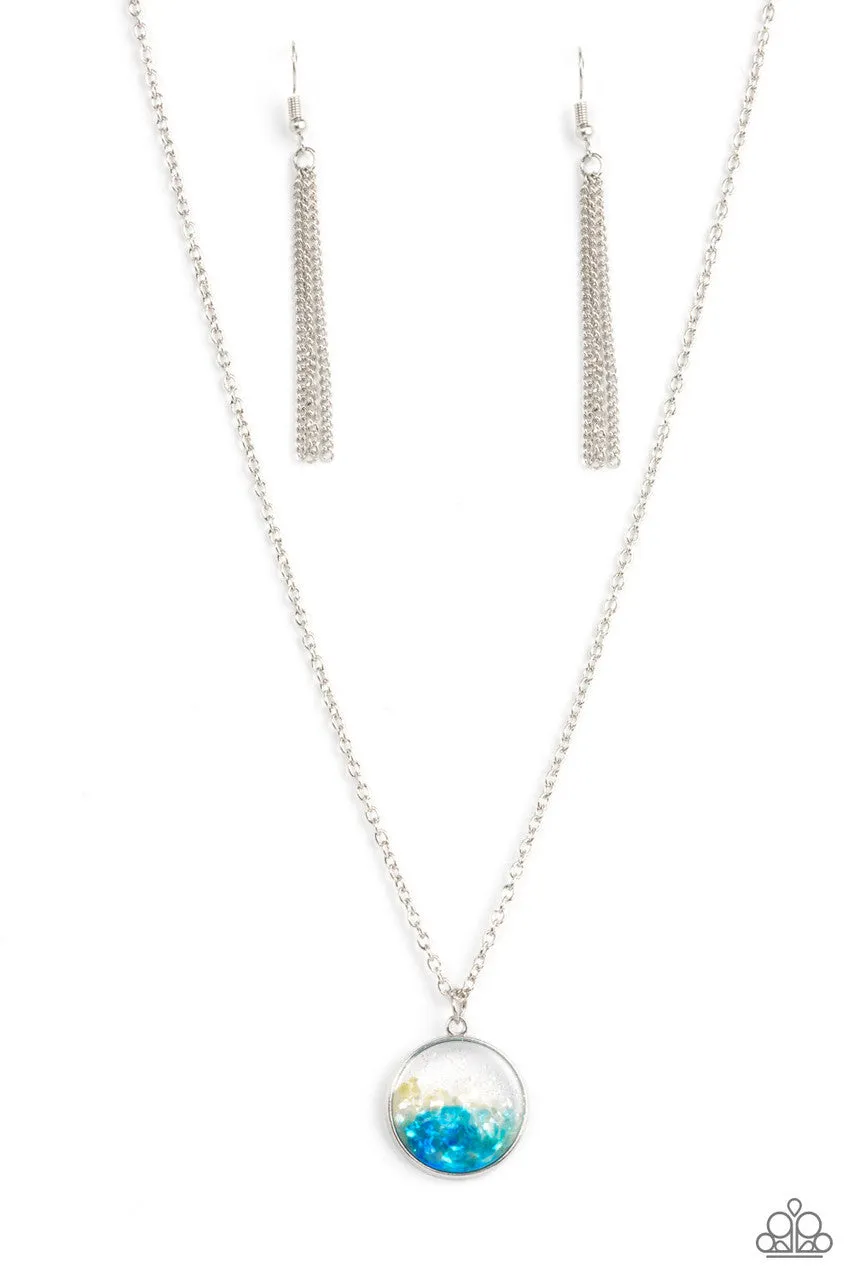 Completely Crushed - Blue - Iridescent Crushed Encased Shell Paparazzi Short Necklace