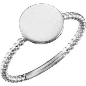 Continuum Sterling Silver Round Engravable Beaded Ring