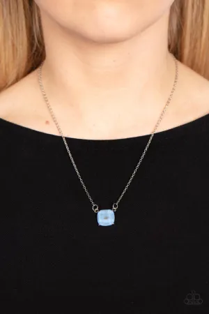 Coral Coasts - Blue - Seashell Flecked Square Cut Rhinestone Dainty Paparazzi Short Necklace