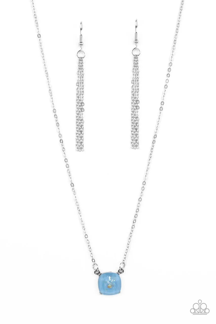Coral Coasts - Blue - Seashell Flecked Square Cut Rhinestone Dainty Paparazzi Short Necklace
