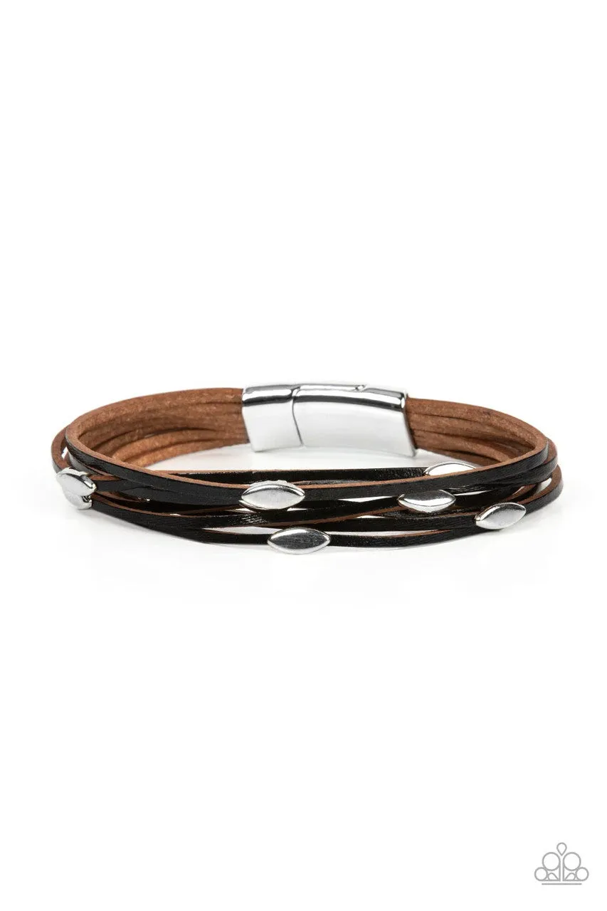 Cruise Control Soul - Black - Silver Studded Leather Paparazzi Magnetic Urban Bracelet