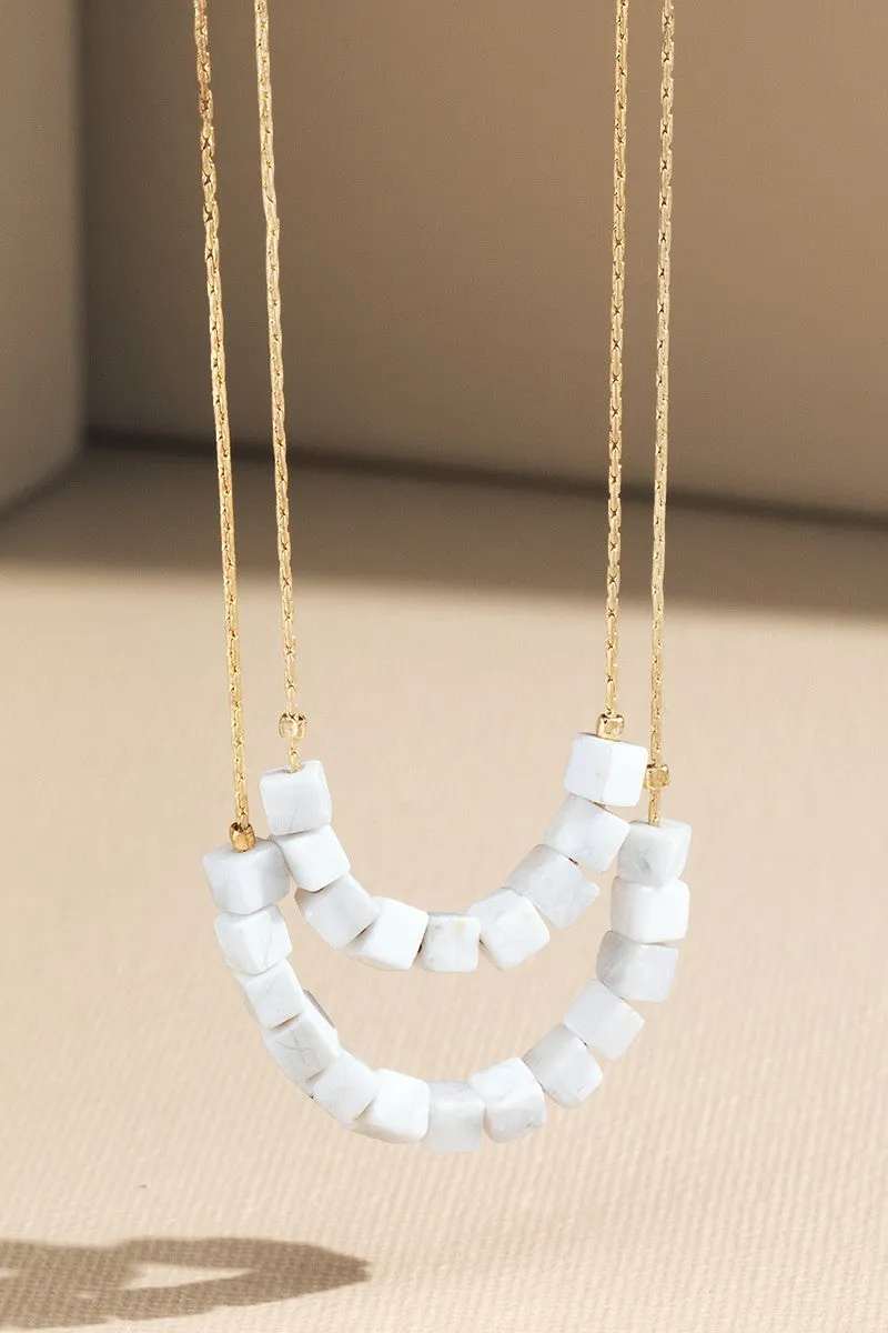 Cube Natural Stone Double Layer Necklaces
