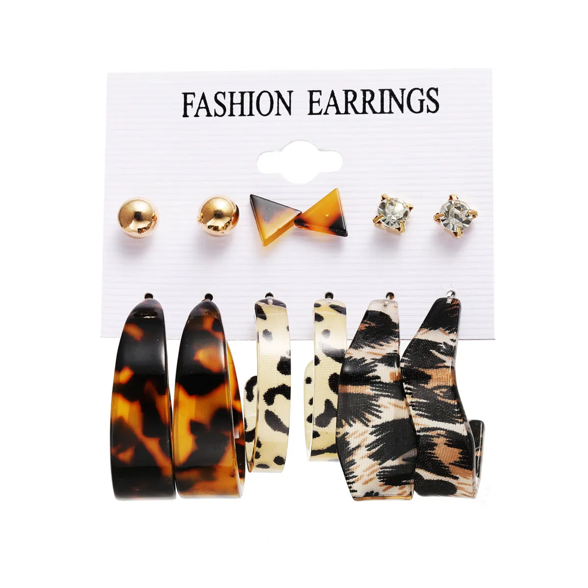 Cubic Zirconia & Acrylic 18K Gold-Plated Leopard Hoop Earrings Set