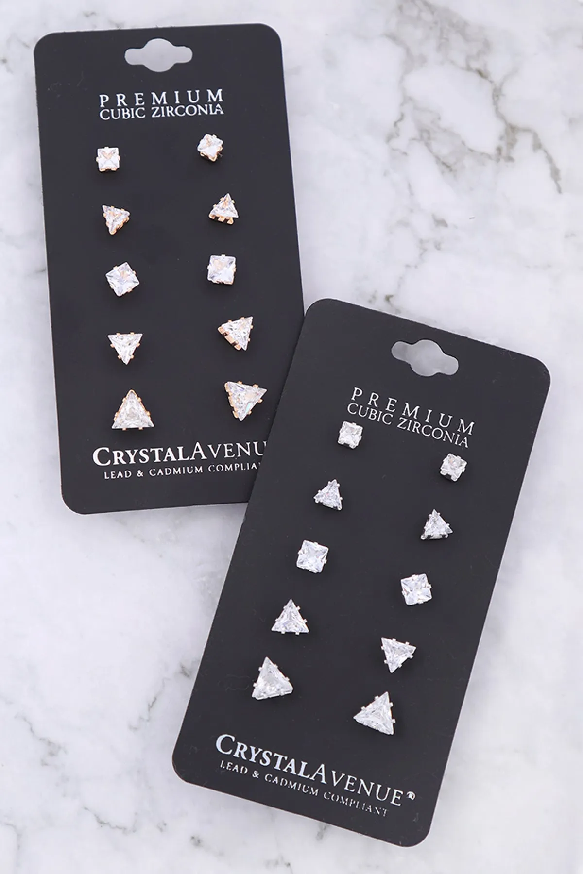 CUBIC ZIRCONIA TRIANGLE 5 PAIR EARRINGS