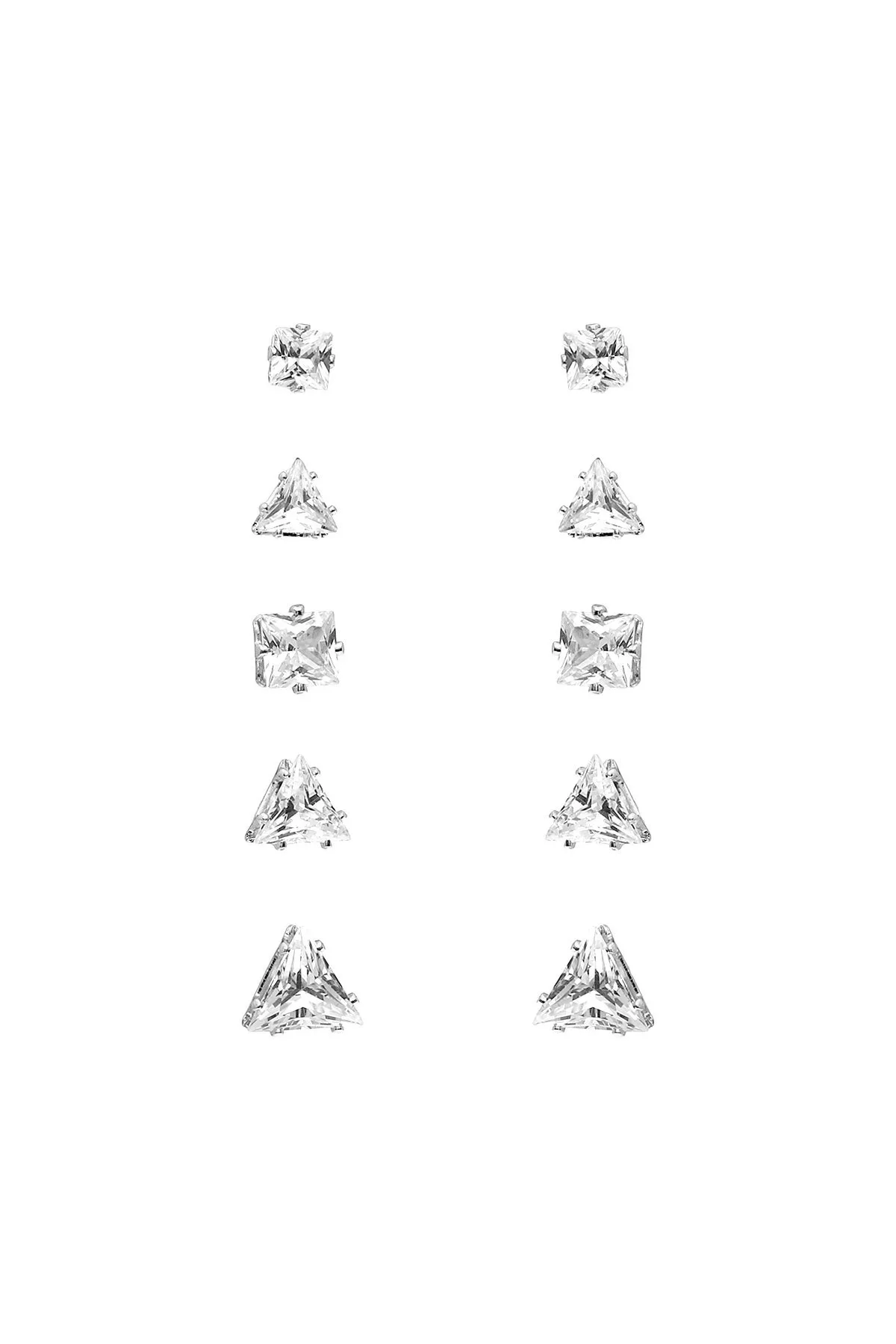 CUBIC ZIRCONIA TRIANGLE 5 PAIR EARRINGS