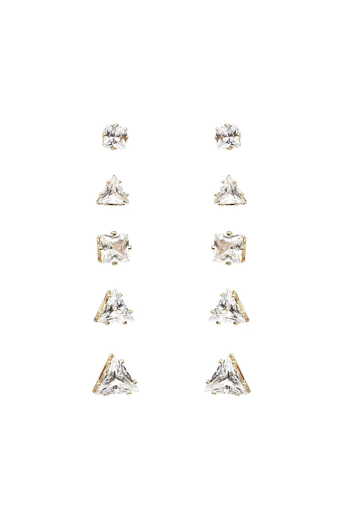 CUBIC ZIRCONIA TRIANGLE 5 PAIR EARRINGS