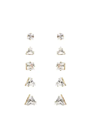 CUBIC ZIRCONIA TRIANGLE 5 PAIR EARRINGS