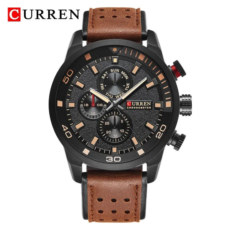 CURREN Mens Watches Top Brand Luxury Chronograph Waterproof Quartz Watch Men Military Leather Sports Watches Man Clock Analog