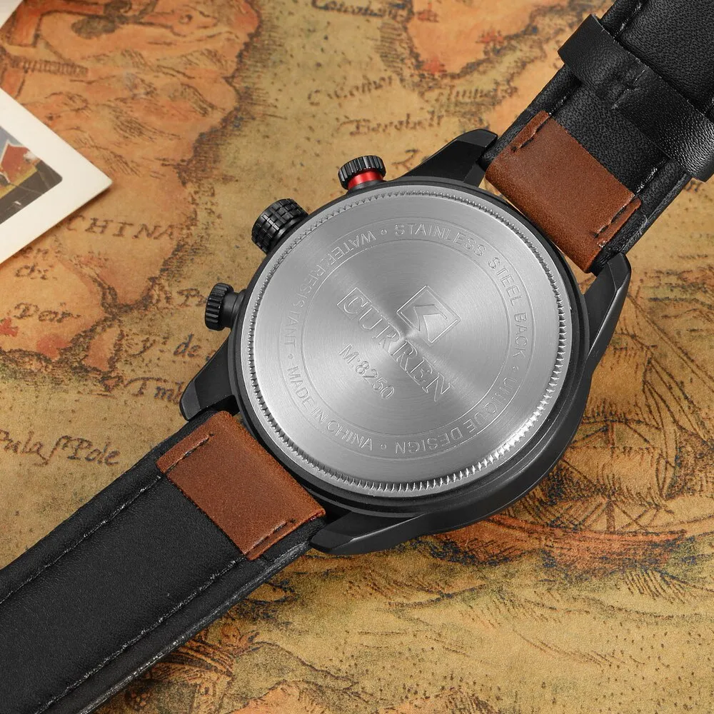 CURREN Mens Watches Top Brand Luxury Chronograph Waterproof Quartz Watch Men Military Leather Sports Watches Man Clock Analog
