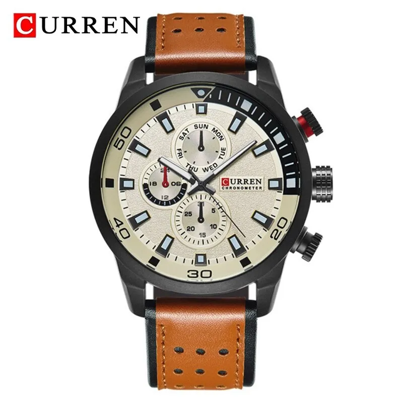 CURREN Mens Watches Top Brand Luxury Chronograph Waterproof Quartz Watch Men Military Leather Sports Watches Man Clock Analog