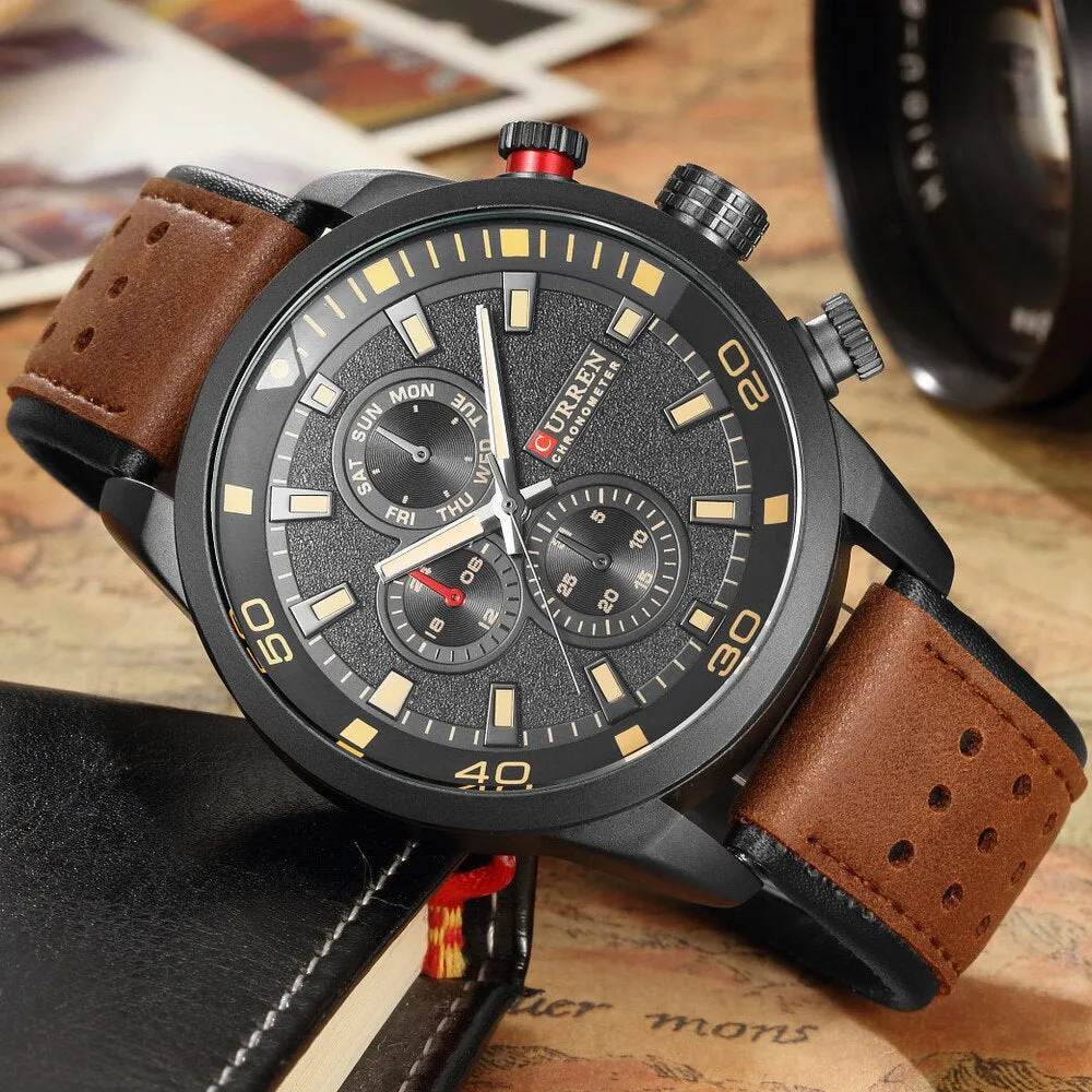 CURREN Mens Watches Top Brand Luxury Chronograph Waterproof Quartz Watch Men Military Leather Sports Watches Man Clock Analog