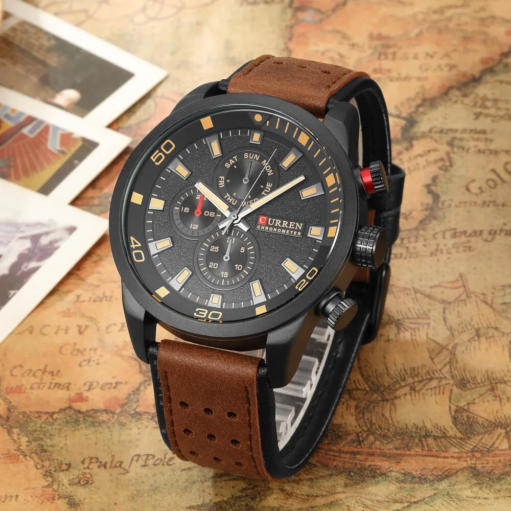 CURREN Mens Watches Top Brand Luxury Chronograph Waterproof Quartz Watch Men Military Leather Sports Watches Man Clock Analog