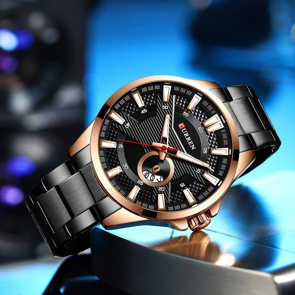 CURREN Watch Top Brand Luxury Black Steel Quartz Wrist Watch Men Fashion Sports Waterproof Military Clock Mens Analog Watches