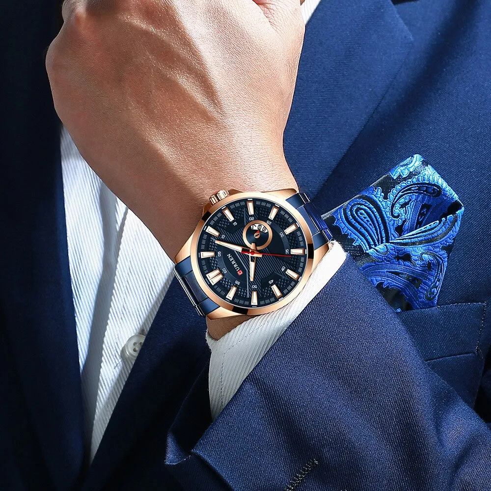 CURREN Watch Top Brand Luxury Black Steel Quartz Wrist Watch Men Fashion Sports Waterproof Military Clock Mens Analog Watches