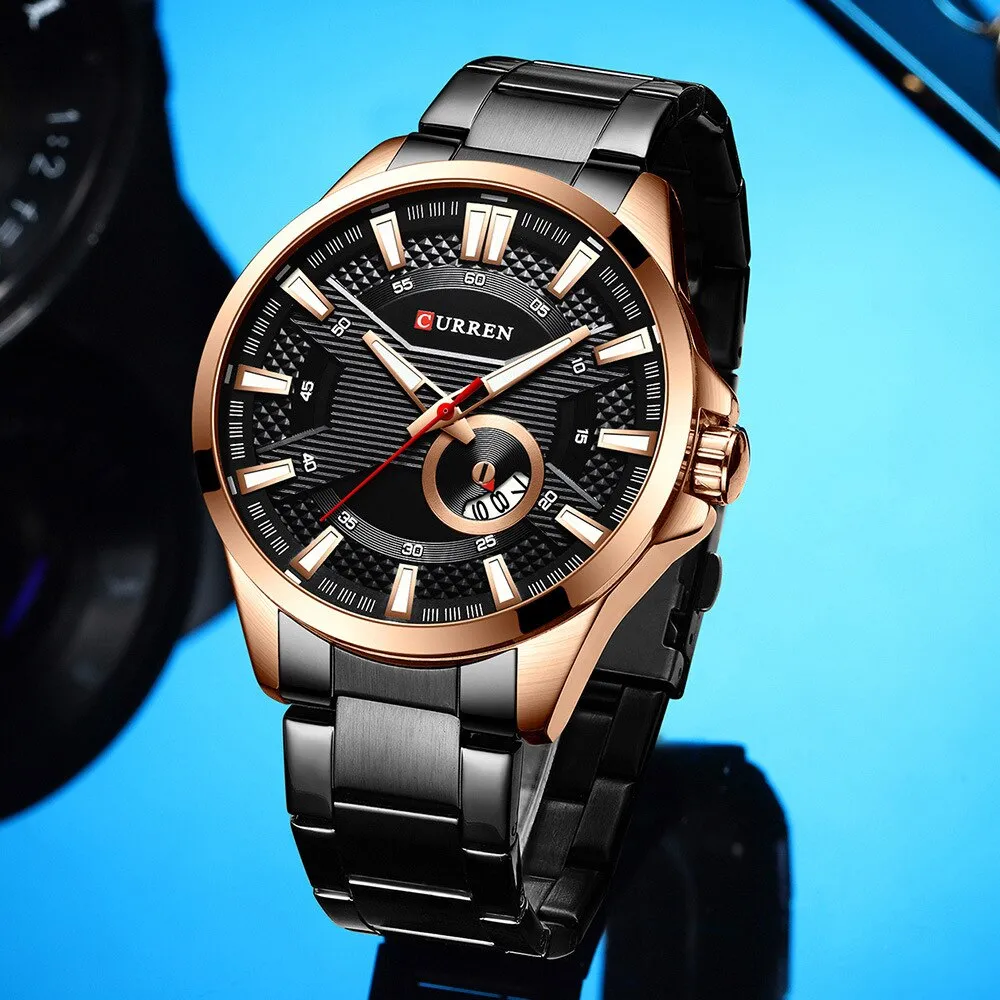CURREN Watch Top Brand Luxury Black Steel Quartz Wrist Watch Men Fashion Sports Waterproof Military Clock Mens Analog Watches