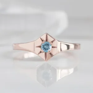 Custom Aquamarine Birthstone Signet Ring | 10K Rose Gold