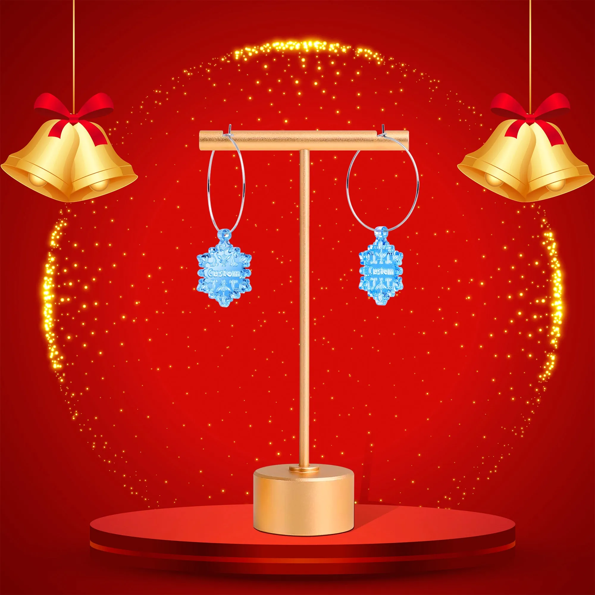 Custom Blue Winter Snowflake Personalized Hoop Earrings