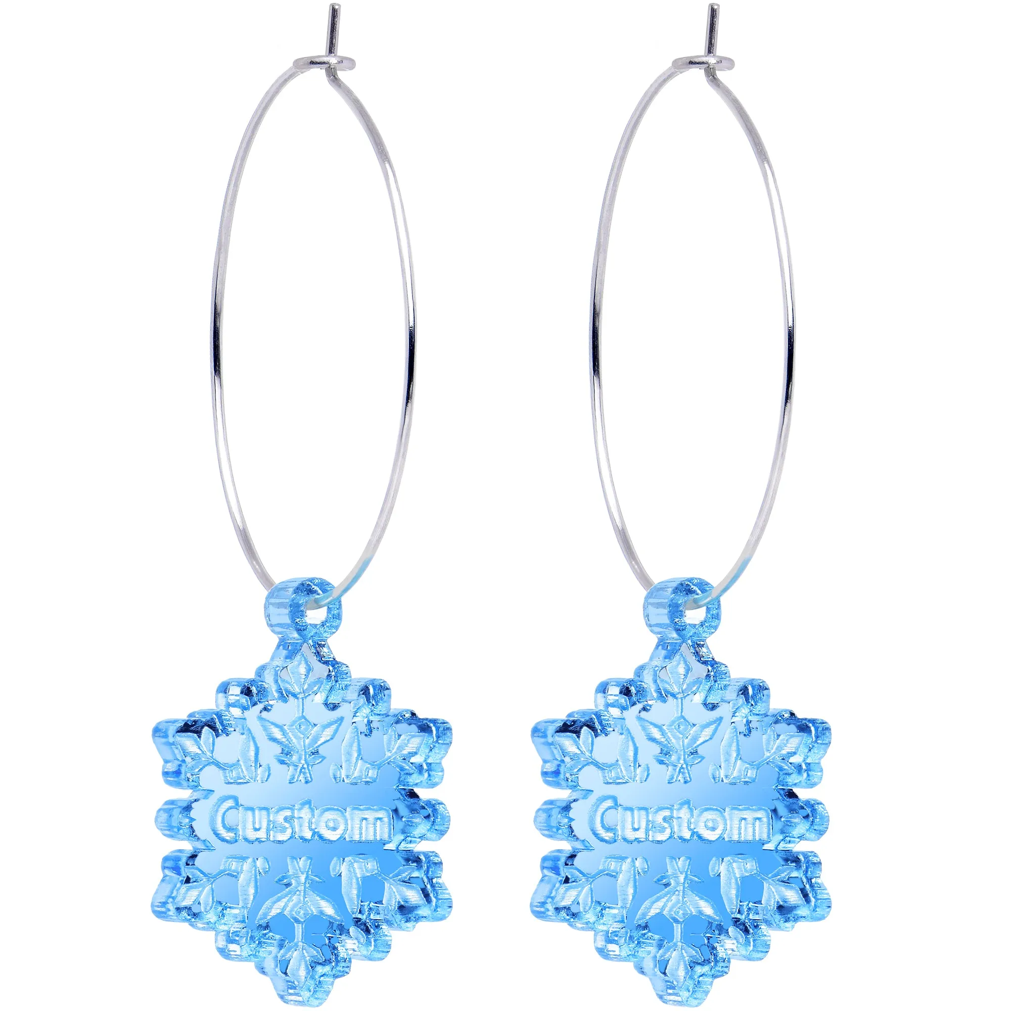 Custom Blue Winter Snowflake Personalized Hoop Earrings