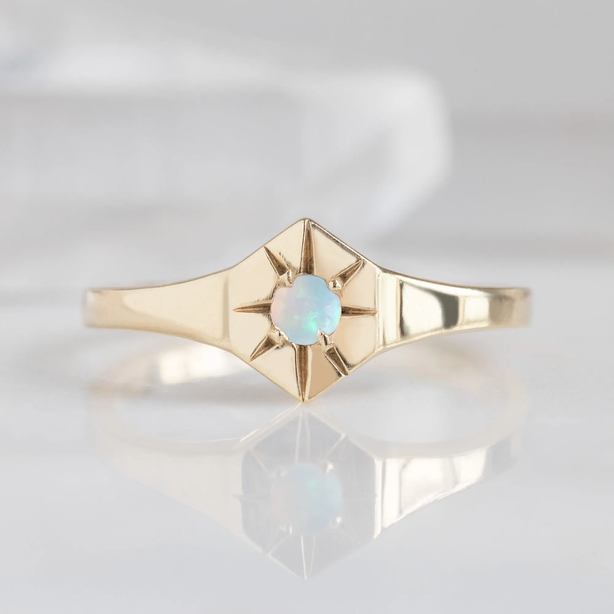 Custom Opal Birthstone Signet Ring | 10K Yellow Gold