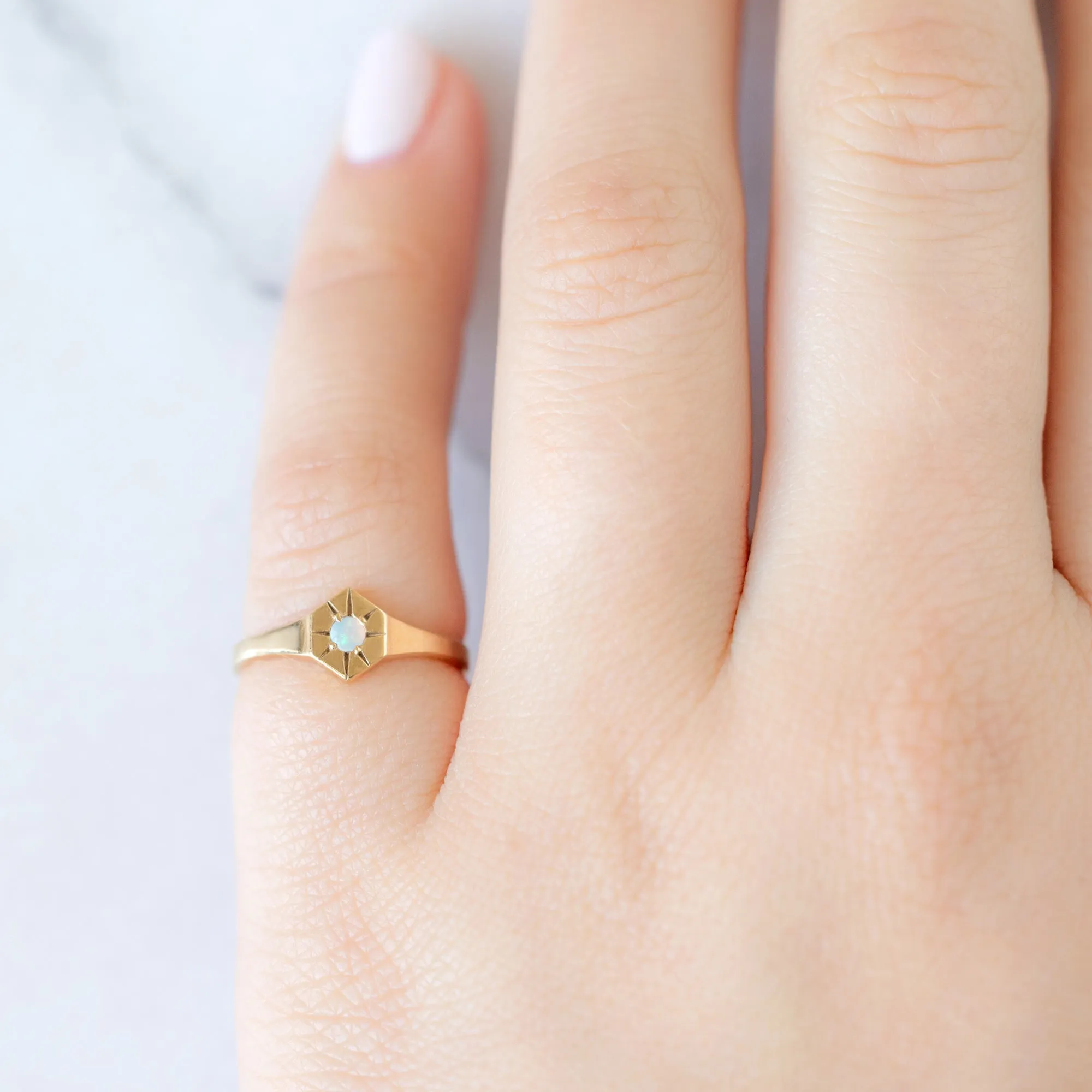 Custom Opal Birthstone Signet Ring | 10K Yellow Gold